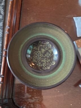 Decorative Green and Brown Floral Ceramic Bowl Set Of 4.